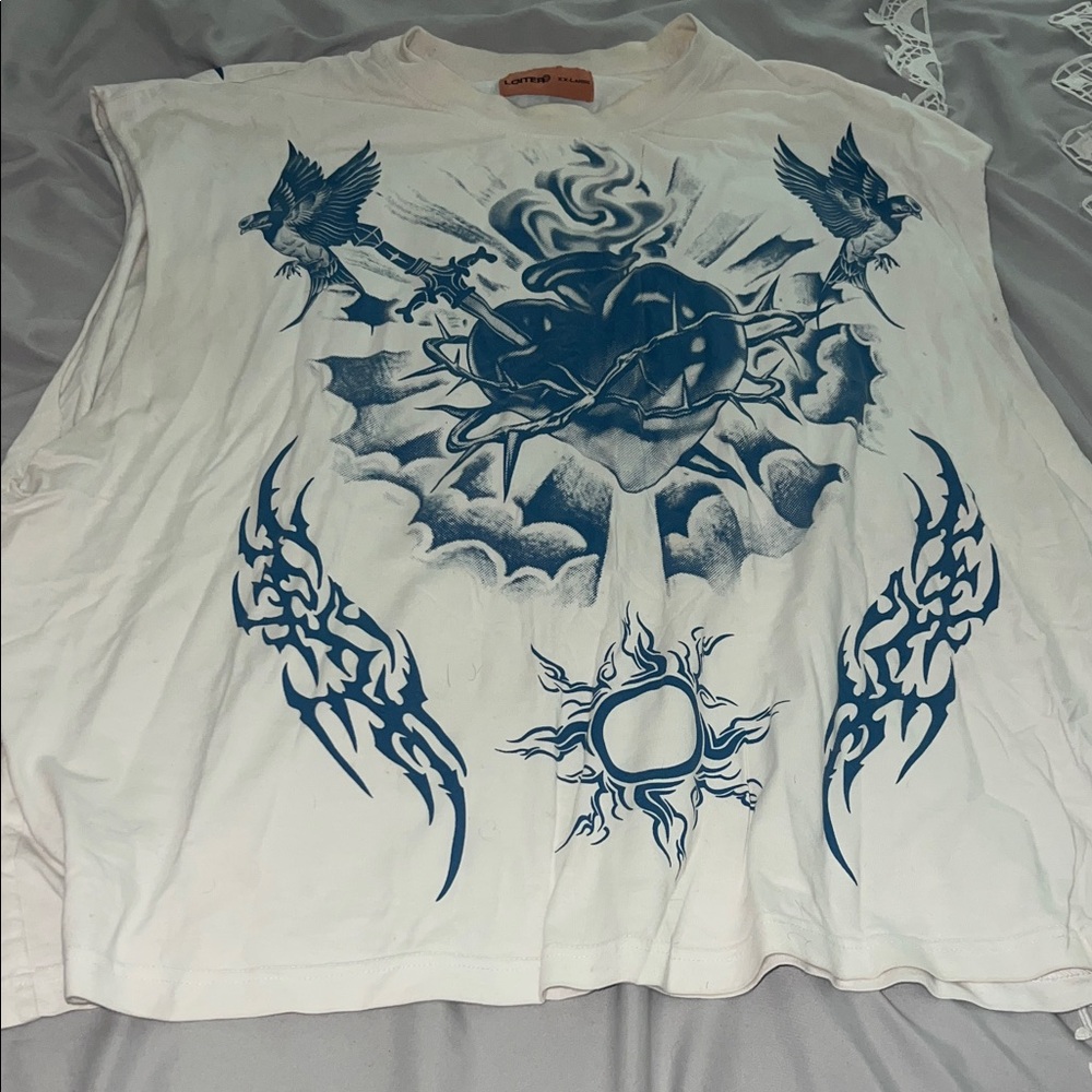 Men's Graphic Tank Top with Blue Heart Design
